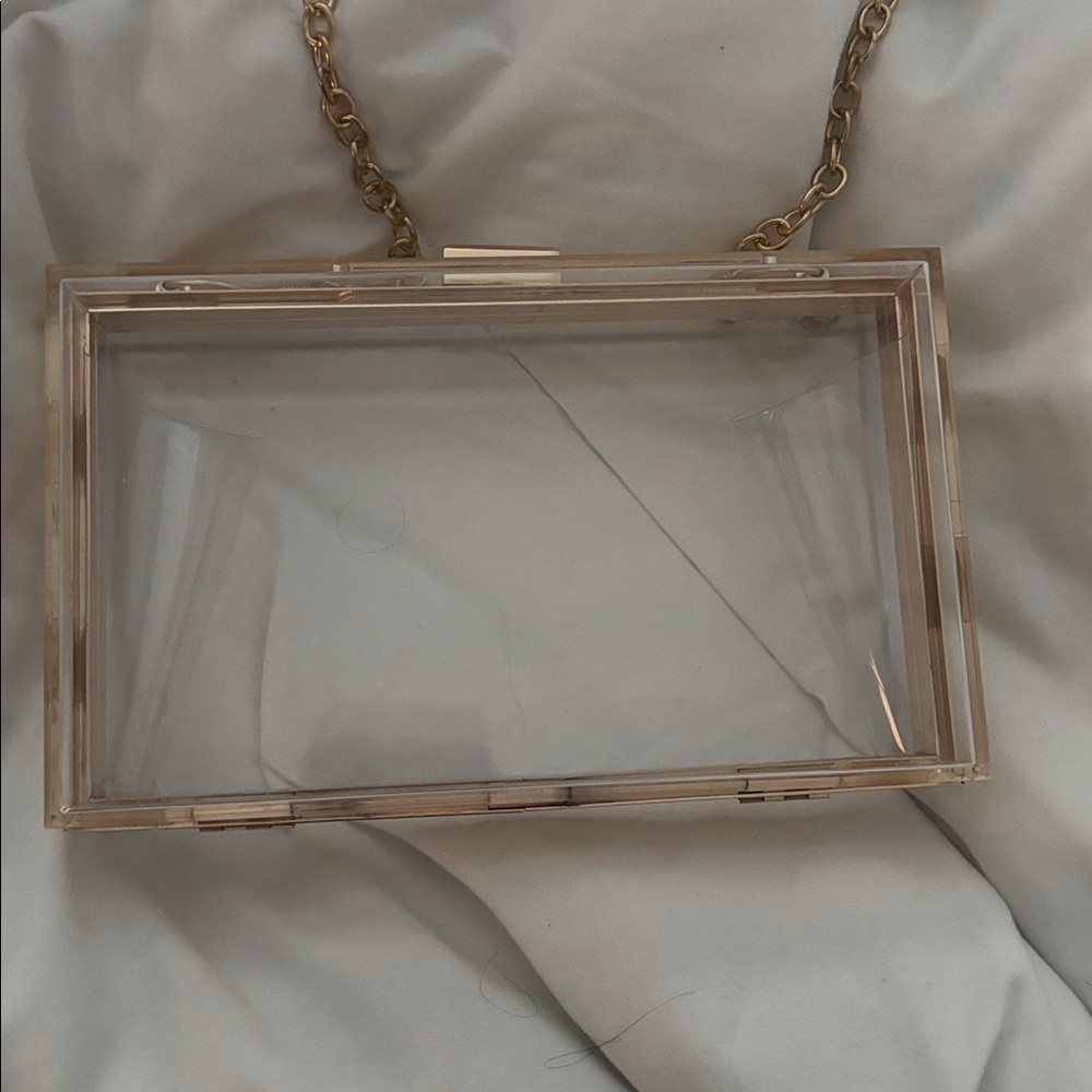 Clear Acrylic Box Clutch with Gold Chain Concert or Stadium Bag